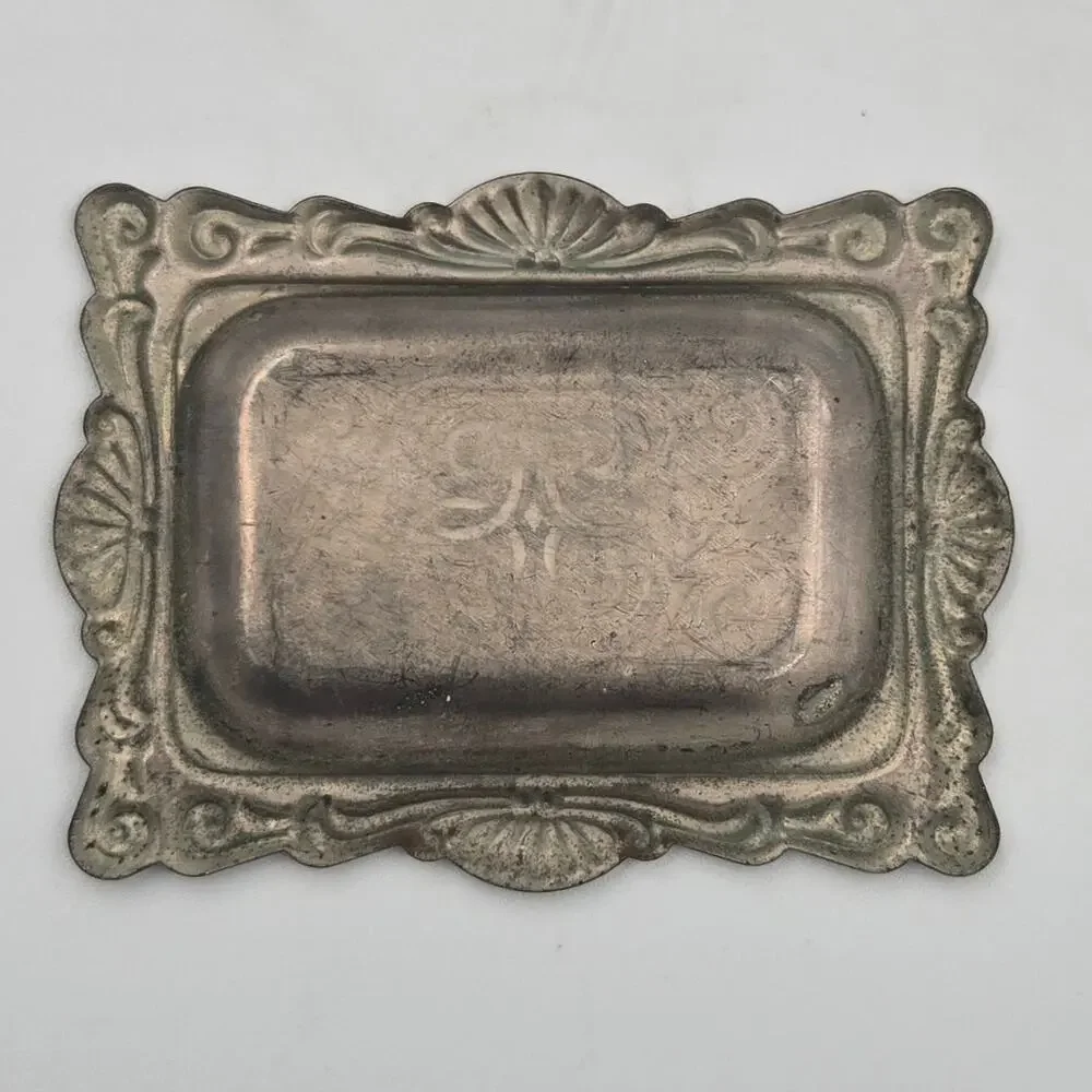 Vintage Mid-Century Hong Kong Silverplated Trinket Tray with Baroque Style Edge